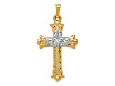 14K Yellow and White Gold Claddagh Cross Pendant