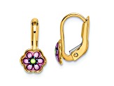 14K Yellow Gold Children's Enamel Flower Leverback Earrings