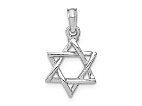 Rhodium Over 10K White Gold 3D Polished Star of David Charm