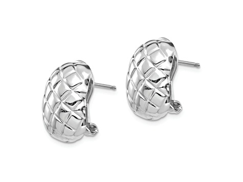 Rhodium Over 14k White Gold Polished and Textured Quilted Stud Earrings
