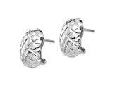 Rhodium Over 14k White Gold Polished and Textured Quilted Stud Earrings