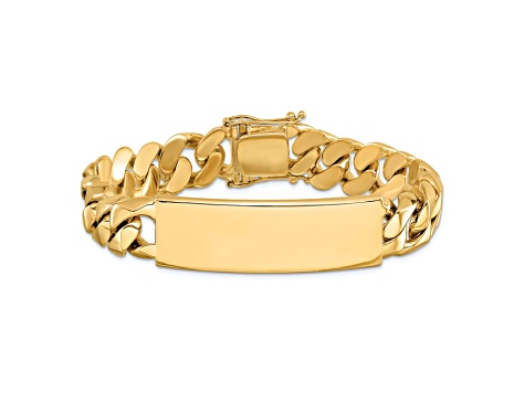 14k Yellow Gold and 14k White Gold Hand-polished Curb Link ID Bracelet