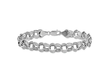Picture of Rhodium Over 14k White Gold 8mm Diamond-Cut Triple Link Charm Bracelet