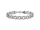 Rhodium Over 14k White Gold 8mm Diamond-Cut Triple Link Charm Bracelet