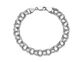 Rhodium Over 14k White Gold 8mm Diamond-Cut Triple Link Charm Bracelet