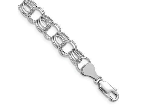 Rhodium Over 14k White Gold 8mm Diamond-Cut Triple Link Charm Bracelet