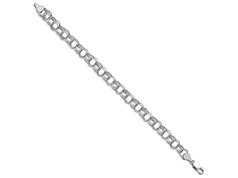 Rhodium Over 14k White Gold 8mm Diamond-Cut Triple Link Charm Bracelet