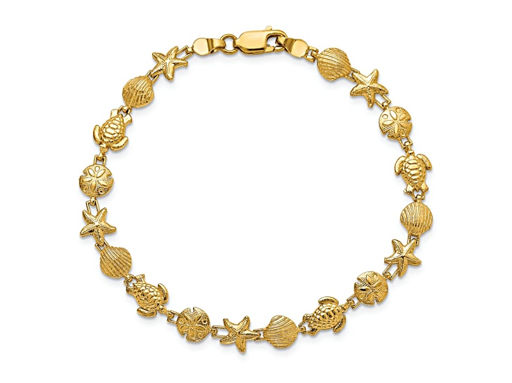 アクセサリー pointless journey CHAIN BRACELET GOLD 14k Yellow Gold Textured Sea Life Link Bracelet - 11YZYA | JTV