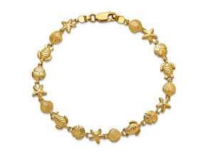 14k Yellow Gold Textured Sea Life Link Bracelet