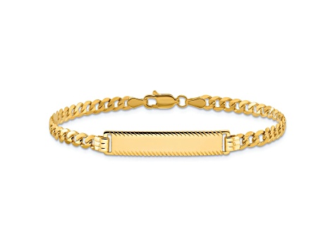 14k Yellow Gold Flat Curb Link Diamond-Cut ID Bracelet - 11Z7FA | JTV