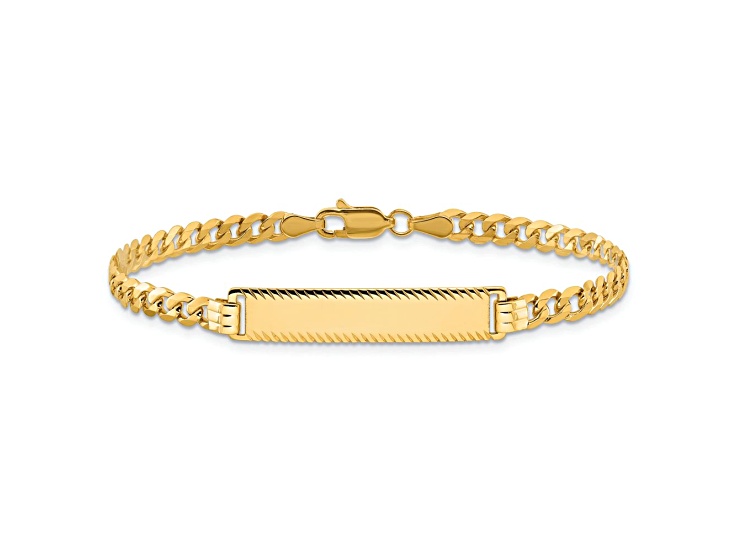 14k Yellow Gold Flat Curb Link Diamond-Cut ID Bracelet - 11Z7FA | JTV