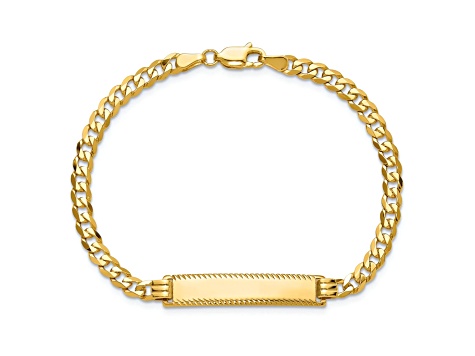 14k Yellow Gold Flat Curb Link Diamond-Cut ID Bracelet - 11Z7FA | JTV