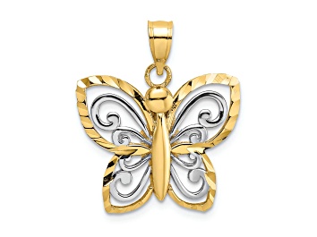 Picture of 14k Yellow Gold and Rhodium Over 14k Yellow Gold Diamond-Cut Butterfly Charm