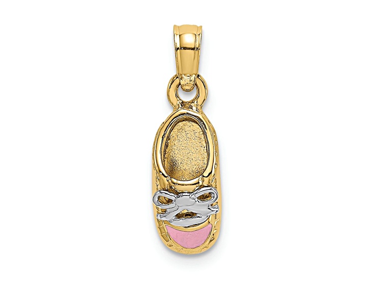 14K Two-tone Gold Pink Enamel 3D Baby Shoe Charm