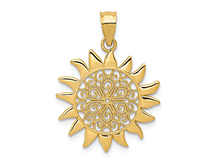 14k Yellow Gold Polished Filigree Sun Pendant