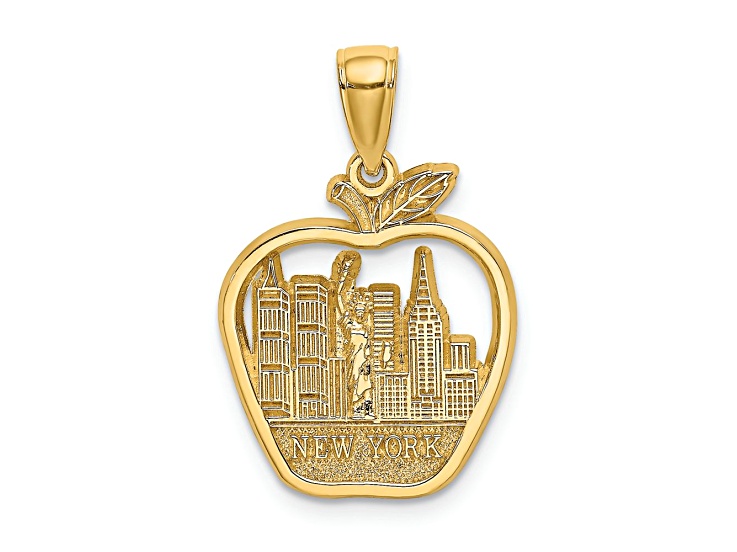 14k Yellow Gold Textured NEW YORK City Skyline in Apple Pendant
