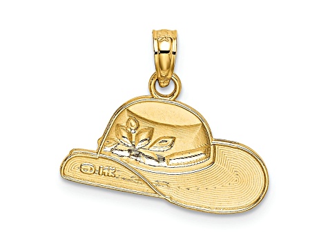 14k Yellow Gold Polished and Textured 2D Red Enamel Hat Charm