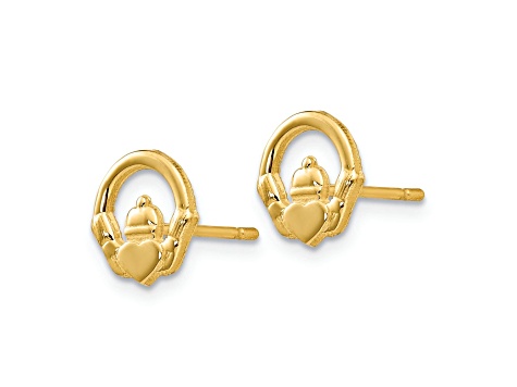 14k Yellow Gold Textured Claddagh 9.5mm Stud Earrings