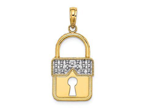 Rhodium Over 14K Yellow Gold with White Rhodium Lock Charm