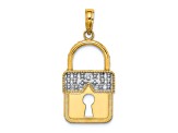 Rhodium Over 14K Yellow Gold with White Rhodium Lock Charm