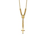 14K Yellow Gold Polished Diamond-cut Bead Miraculous Medal and Cross 17-inch Necklace