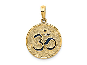 Picture of 14k Yellow Gold Textured Enameled Om with Lotus Flower on Reverse Charm