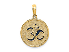 14k Yellow Gold Textured Enameled Om with Lotus Flower on Reverse Charm