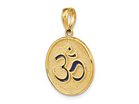 14k Yellow Gold Textured Enameled Om with Lotus Flower on Reverse Charm