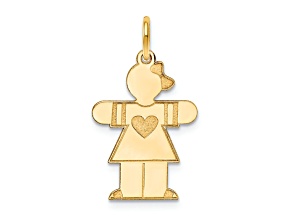 14K Yellow Gold Satin Girl with Bow and heart Charm