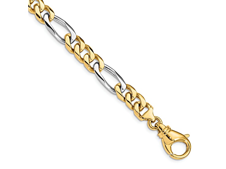 10k Yellow Gold and 10k White Gold 7.85mm Hand Polished Figaro Fancy Link Bracelet