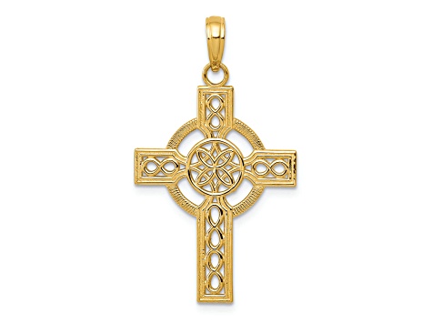 14K Yellow Gold Diamond-cut Celtic Cross Pendant