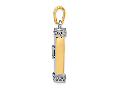 14k Yellow Gold and 14k White Gold 3D Mezuzah Pendant