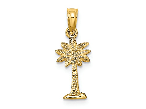 14k Yellow Gold 2D Textured Mini Palmetto Palm Tree Charm