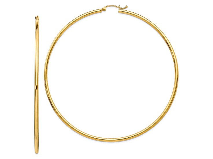14k Yellow Gold Polished 2 15/16" Round Tube Hoop Earrings