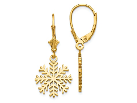 14K Yellow Gold Snowflake Leverback Earrings