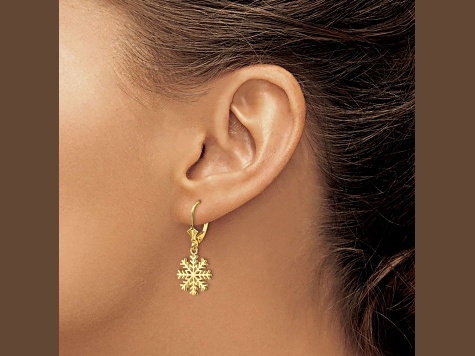 14K Yellow Gold Snowflake Leverback Earrings