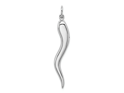 14k White Gold Solid Polished 3D Large Italian Horn Pendant