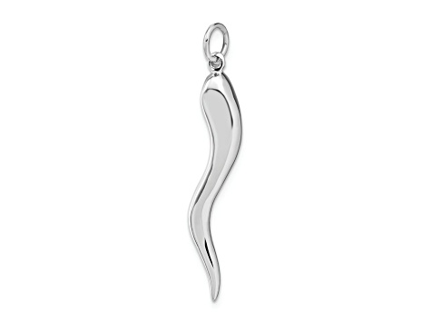 14k White Gold Solid Polished 3D Large Italian Horn Pendant