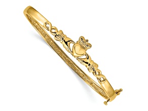 14k Yellow Gold 4mm Diamond-Cut Claddagh Hinged Bangle Bracelet