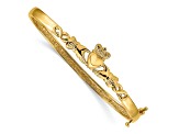 14k Yellow Gold 4mm Diamond-Cut Claddagh Hinged Bangle Bracelet