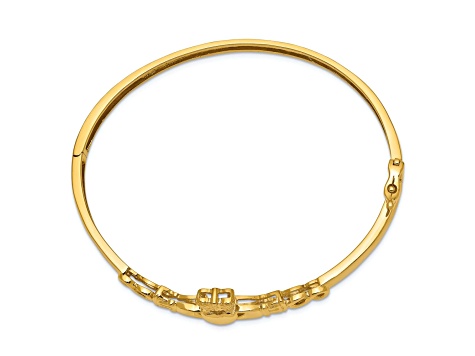 14k Yellow Gold 4mm Diamond-Cut Claddagh Hinged Bangle Bracelet
