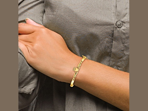 14k Yellow Gold 4mm Diamond-Cut Claddagh Hinged Bangle Bracelet