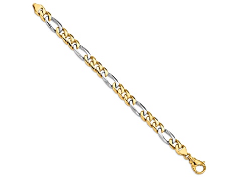 14k Yellow Gold and 14k White Gold 8.5mm Hand-polished Fancy Figaro Link Bracelet