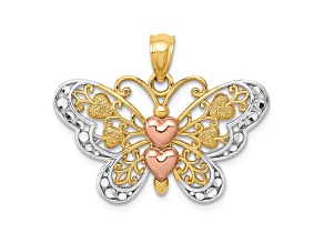 14k Yellow Gold and 14k Rose Gold with Rhodium Over 14k Yellow Gold Textured Butterfly Pendant