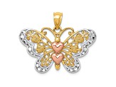 14k Yellow Gold and 14k Rose Gold with Rhodium Over 14k Yellow Gold Textured Butterfly Pendant