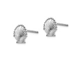Rhodium Over 14K White Gold Textured Scallop Shell Stud Earrings