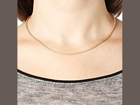 14K Yellow Gold 2.5 mm Diamond Cut Rope Chain 18 Inch Necklace