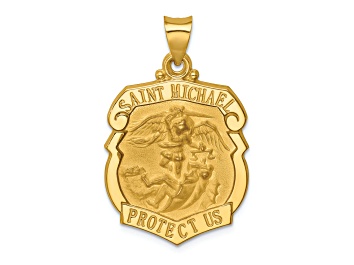 Picture of 14K Yellow Gold Polished and Satin St. Michael Badge Medal Hollow Pendant