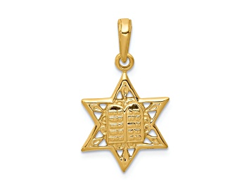 Picture of 14k Yellow Gold Textured Star of David with Tablets in Center Pendant
