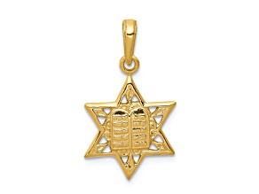 14k Yellow Gold Textured Star of David with Tablets in Center Pendant